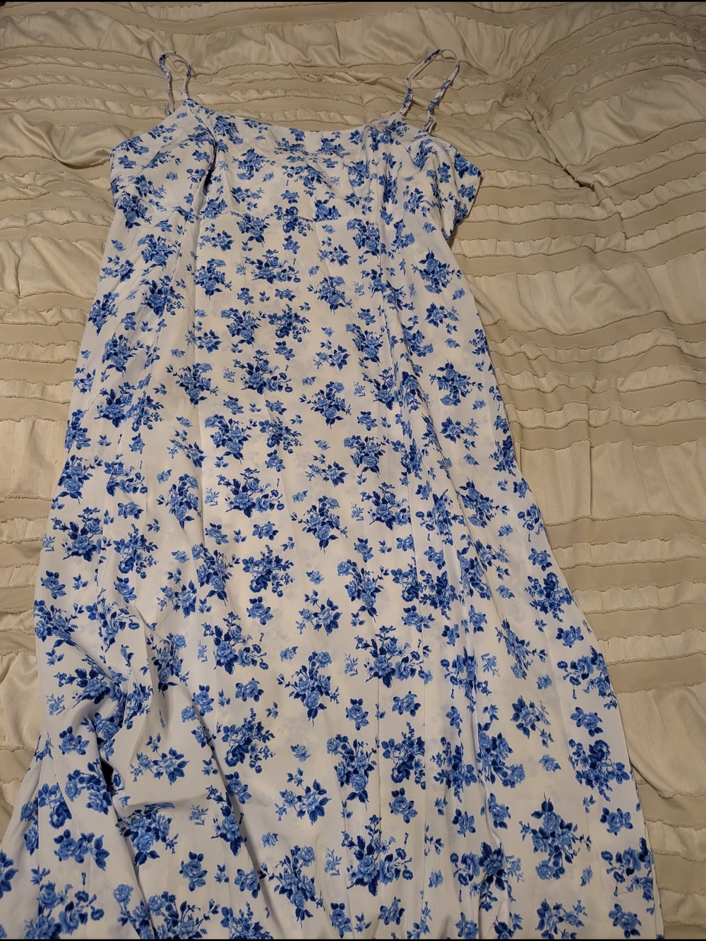 SHEIN White Maxi Dress with Blue Floral Print